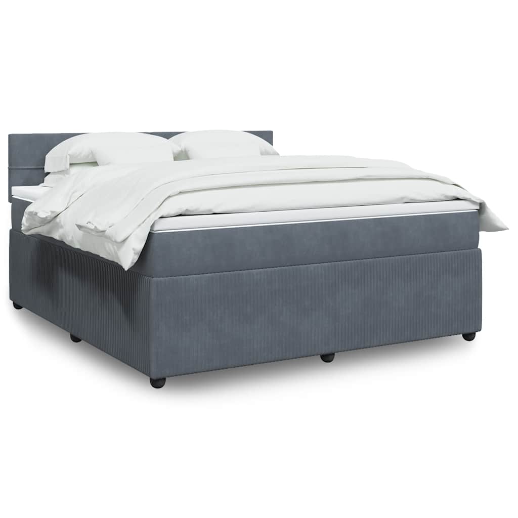 Κρεβάτι Boxspring με Στρώμα Σκούρο Γκρι 180x200 εκ. Βελούδινο - Pakobazaar