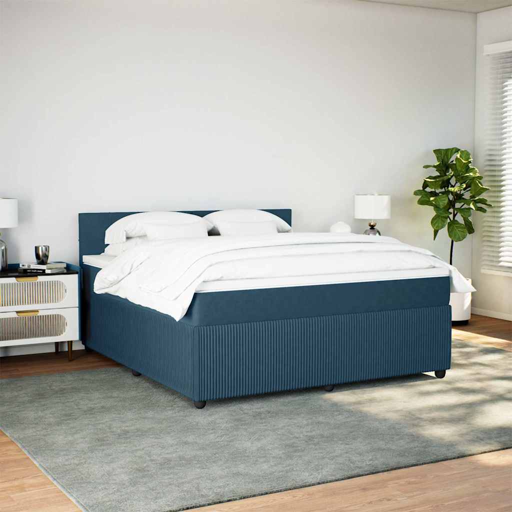 Κρεβάτι Boxspring με Στρώμα Μπλε 180x200 εκ. Βελούδινο