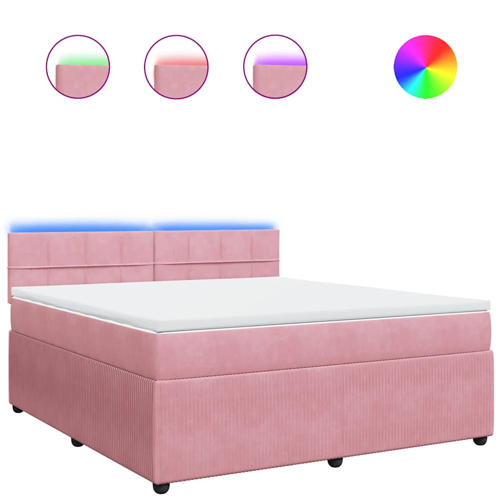 Κρεβάτι Boxspring με Στρώμα Ροζ 180x200 εκ. Βελούδινο - Pakobazaar
