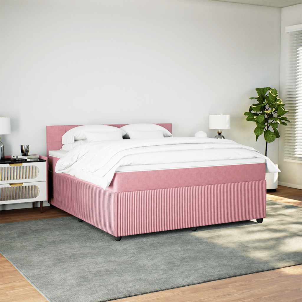 Κρεβάτι Boxspring με Στρώμα Ροζ 180x200 εκ. Βελούδινο - Pakobazaar