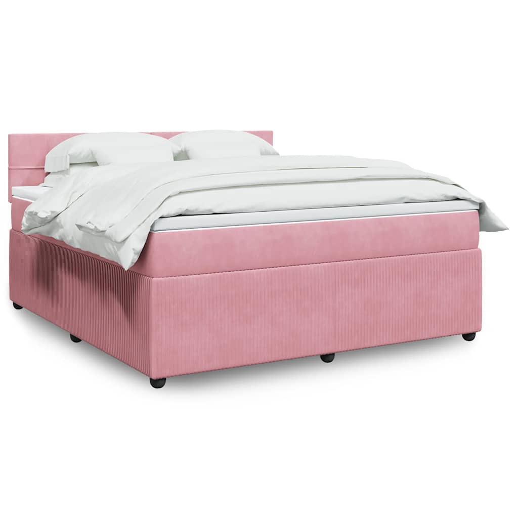Κρεβάτι Boxspring με Στρώμα Ροζ 180x200 εκ. Βελούδινο - Pakobazaar