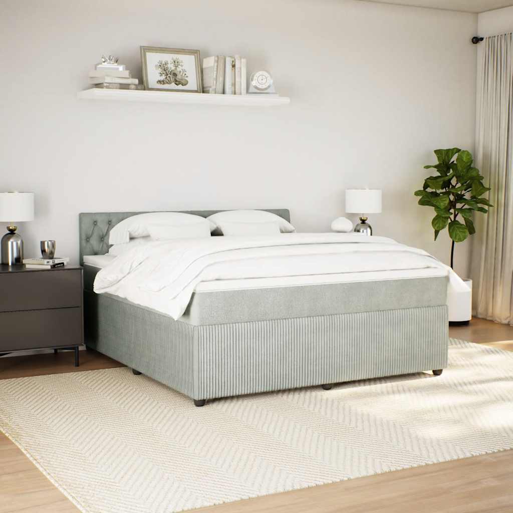 Κρεβάτι Boxspring με Στρώμα Ανοιχτό Γκρι 180x200 εκ. Βελούδινο - Pakobazaar