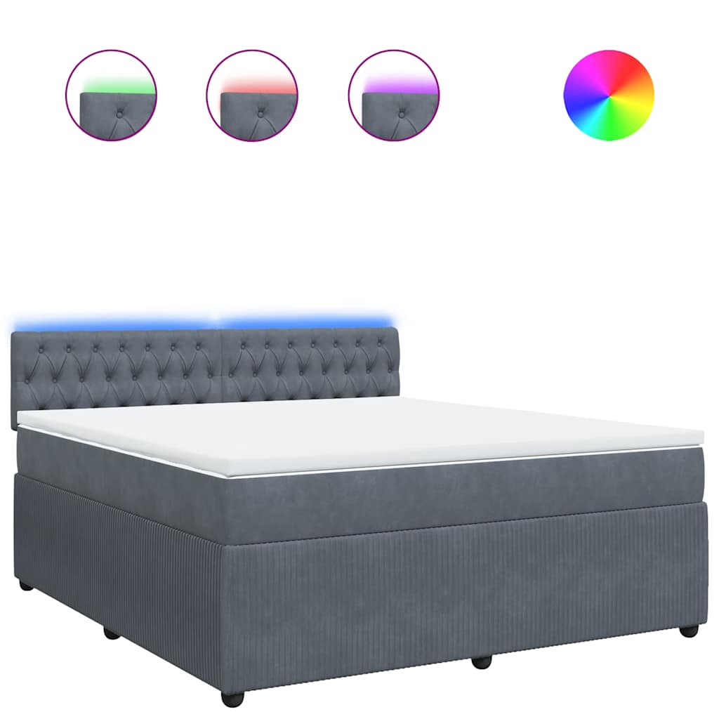 Κρεβάτι Boxspring με Στρώμα Σκούρο Γκρι 180x200 εκ. Βελούδινο