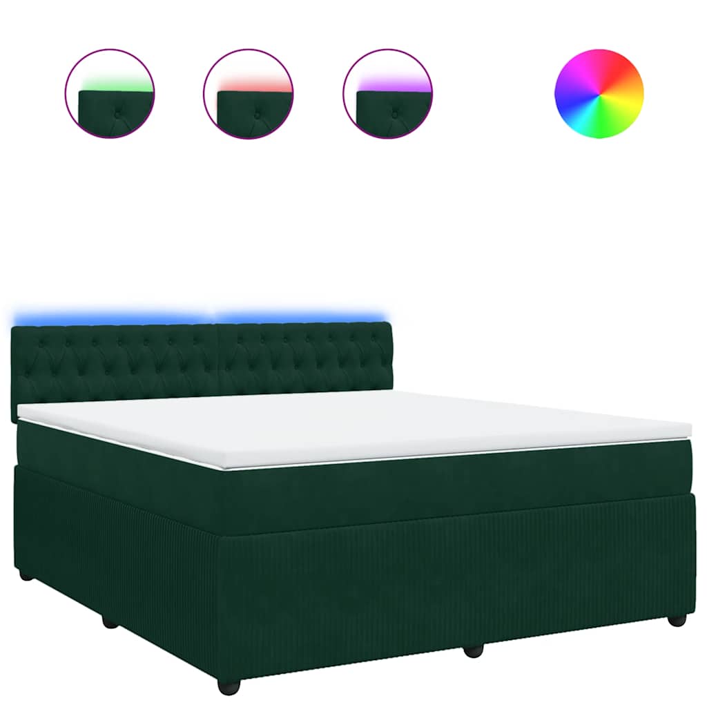 Κρεβάτι Boxspring με Στρώμα Σκούρο Πράσινο 180x200εκ. Βελούδινο