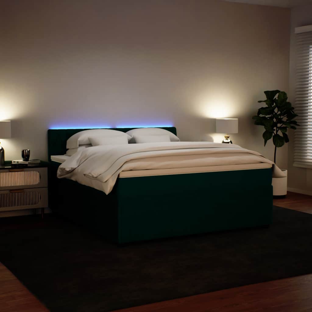 Κρεβάτι Boxspring με Στρώμα Σκούρο Πράσινο 180x200εκ. Βελούδινο