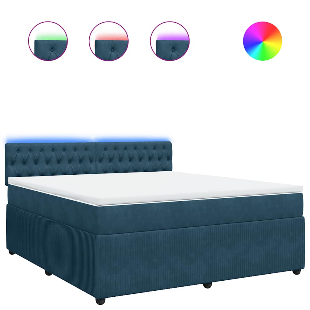 Κρεβάτι Boxspring με Στρώμα Μπλε 180x200 εκ. Βελούδινο - Pakobazaar