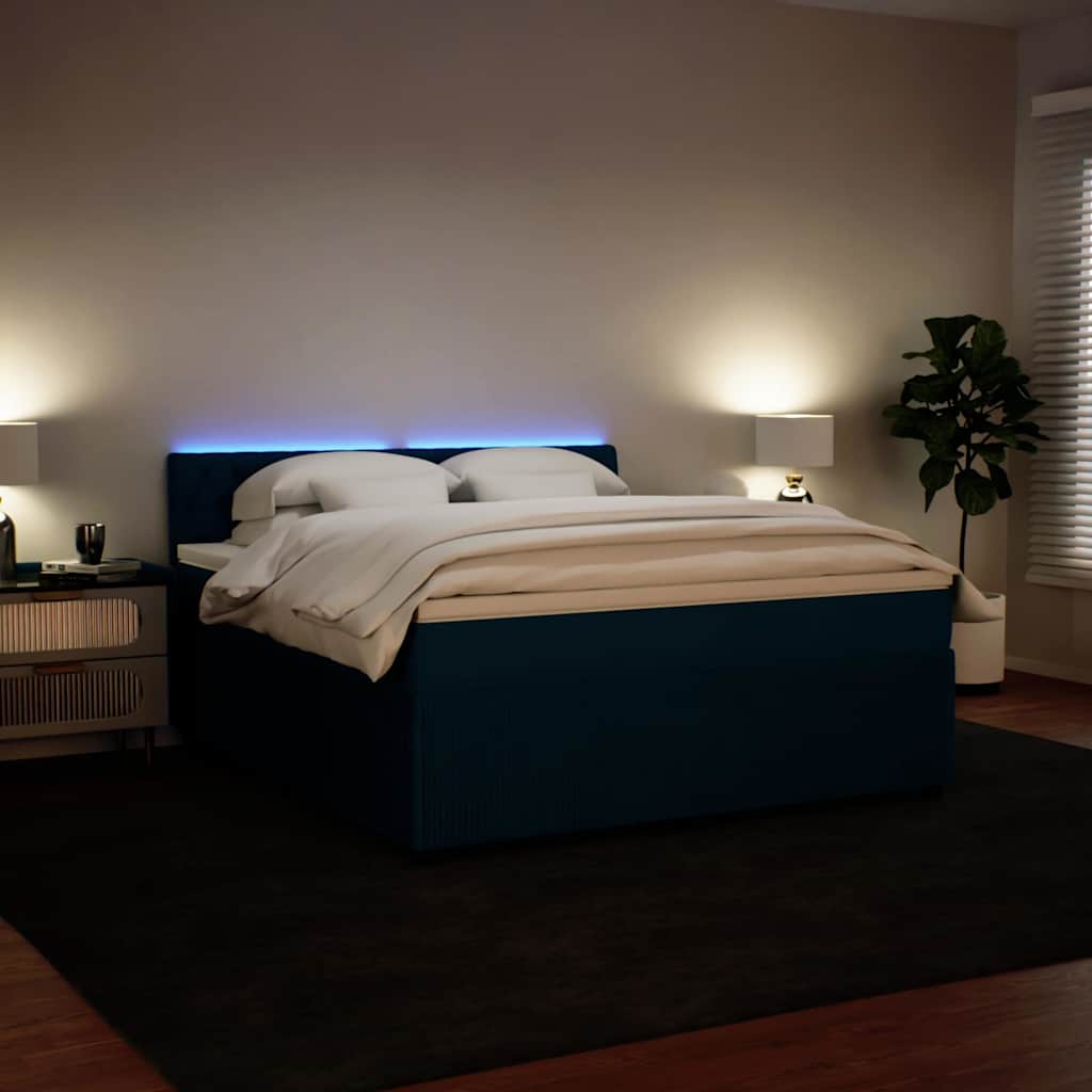 Κρεβάτι Boxspring με Στρώμα Μπλε 180x200 εκ. Βελούδινο - Pakobazaar