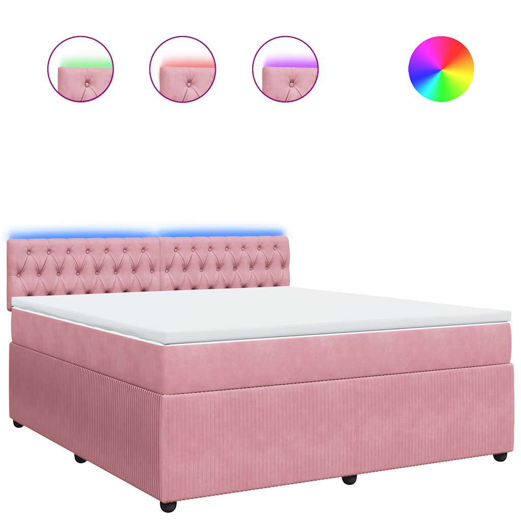 Κρεβάτι Boxspring με Στρώμα Ροζ 180x200 εκ. Βελούδινο