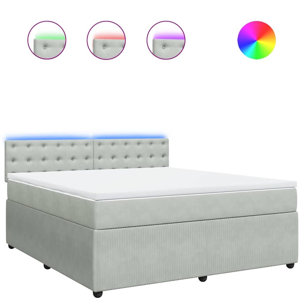 Κρεβάτι Boxspring με Στρώμα Ανοιχτό Γκρι 180x200 εκ. Βελούδινο - Pakobazaar