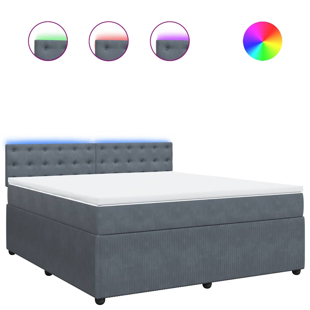 Κρεβάτι Boxspring με Στρώμα Σκούρο Γκρι 180x200 εκ. Βελούδινο - Pakobazaar