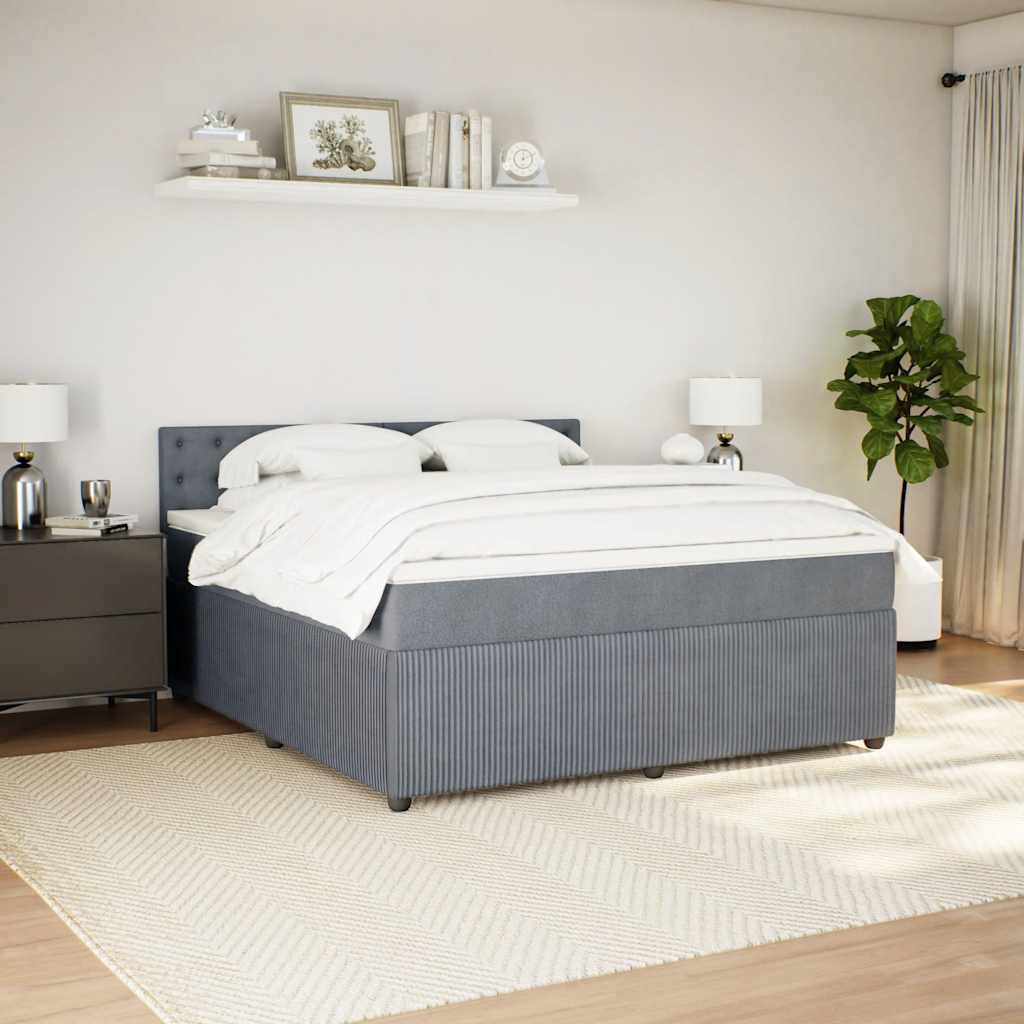 Κρεβάτι Boxspring με Στρώμα Σκούρο Γκρι 180x200 εκ. Βελούδινο - Pakobazaar