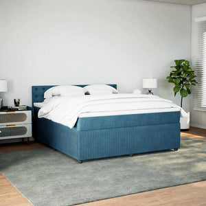 Κρεβάτι Boxspring με Στρώμα Μπλε 180x200 εκ. Βελούδινο