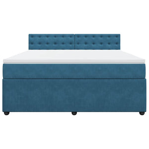 Κρεβάτι Boxspring με Στρώμα Μπλε 180x200 εκ. Βελούδινο