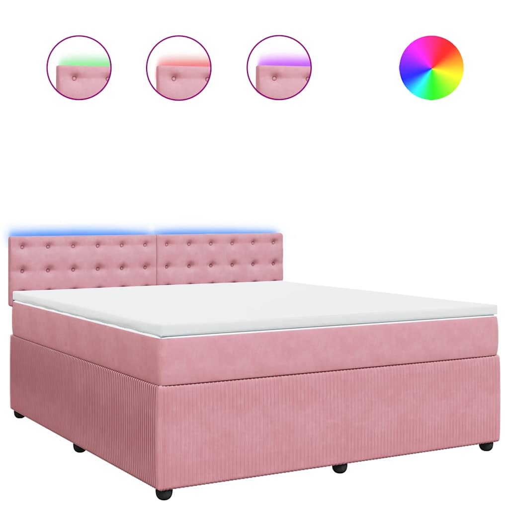 Κρεβάτι Boxspring με Στρώμα Ροζ 180x200 εκ. Βελούδινο