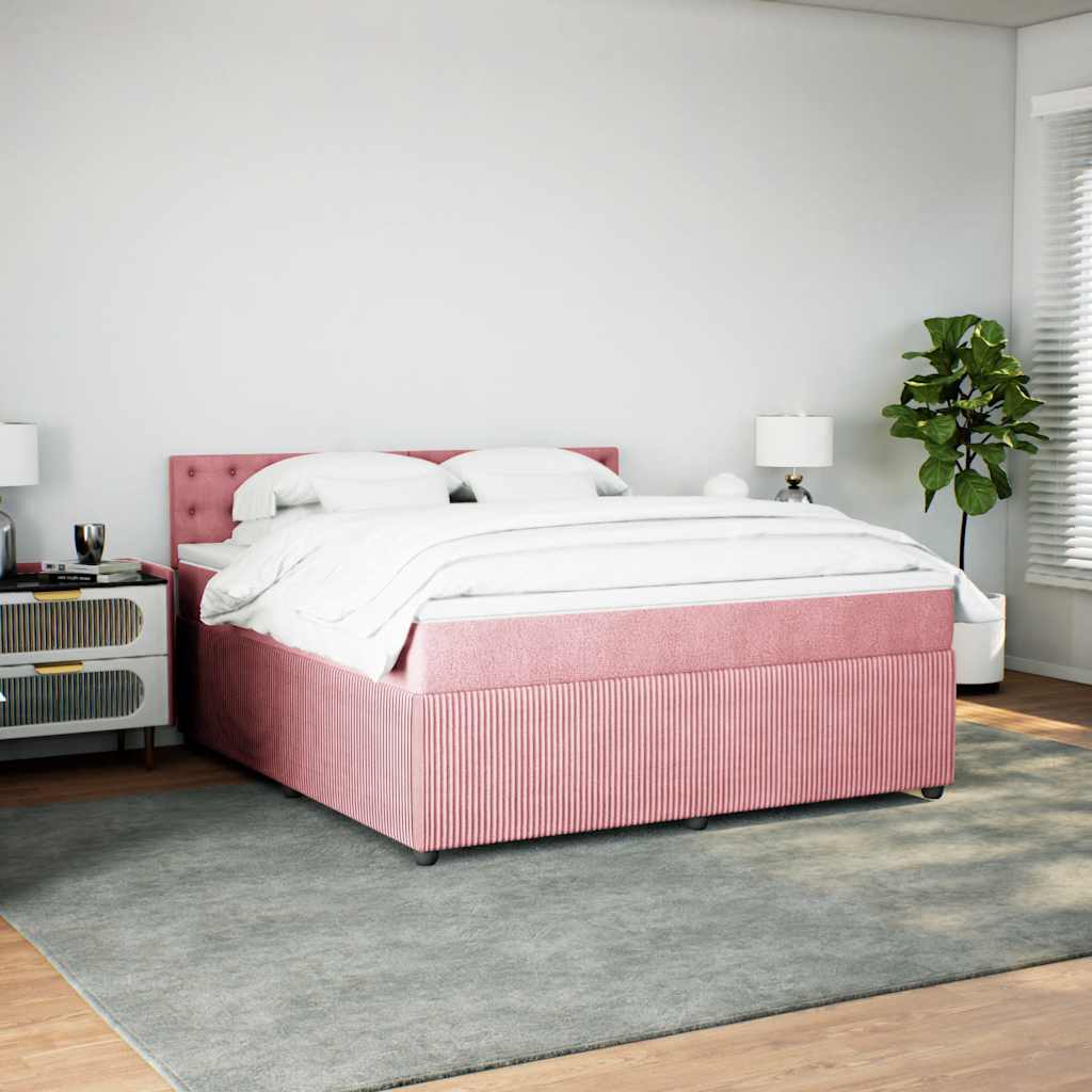 Κρεβάτι Boxspring με Στρώμα Ροζ 180x200 εκ. Βελούδινο