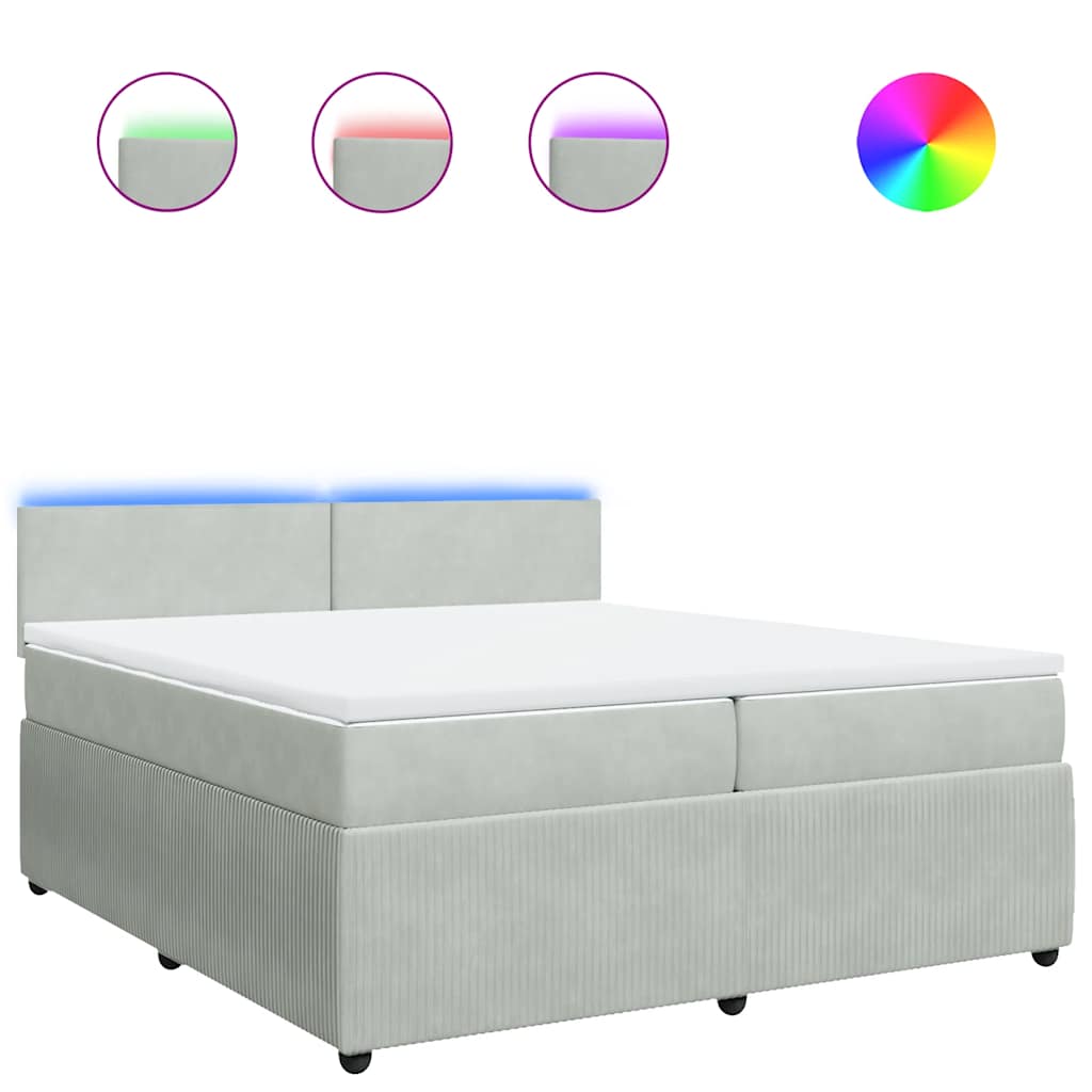 Κρεβάτι Boxspring με Στρώμα Ανοιχτό Γκρι 200x200 εκ. Βελούδινο - Pakobazaar
