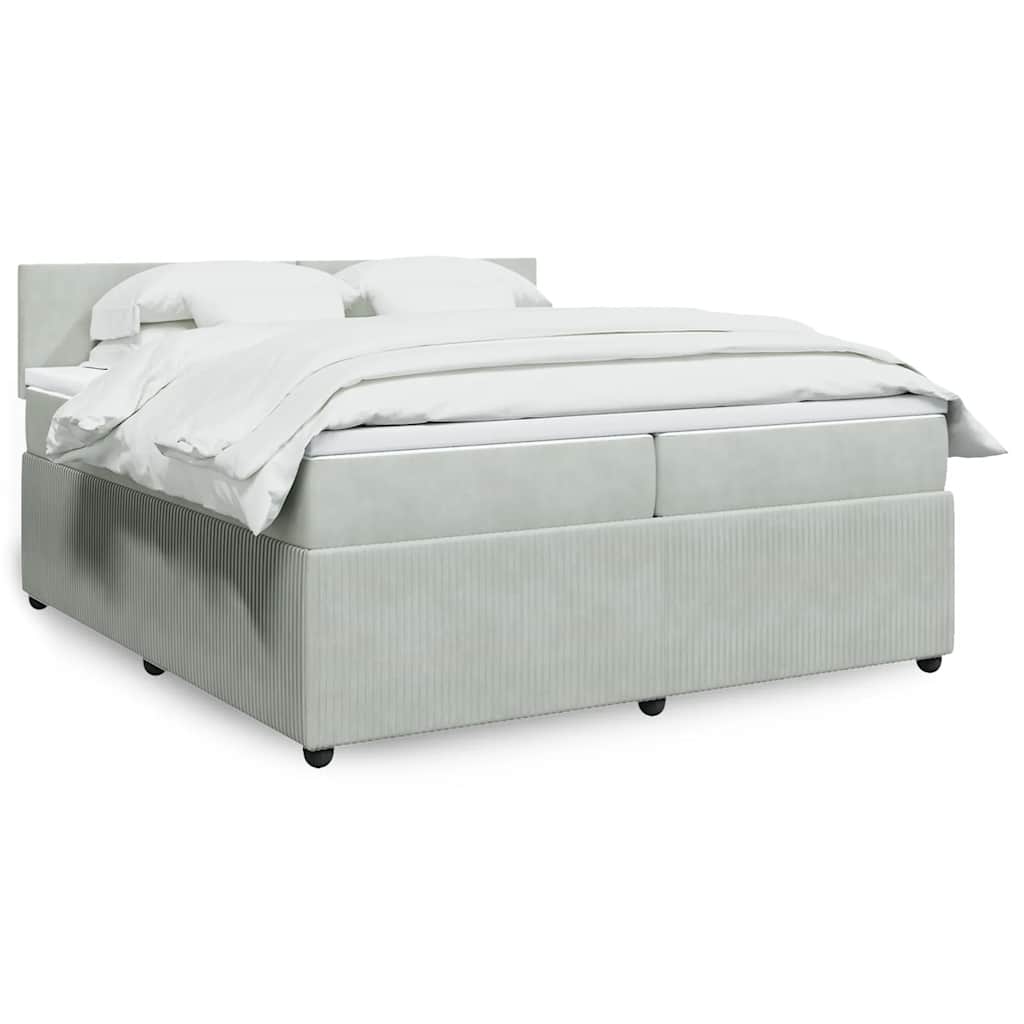 Κρεβάτι Boxspring με Στρώμα Ανοιχτό Γκρι 200x200 εκ. Βελούδινο - Pakobazaar