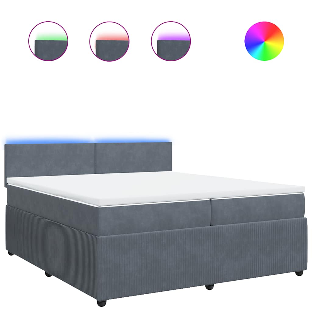 Κρεβάτι Boxspring με Στρώμα Σκούρο Γκρι 200x200 εκ. Βελούδινο