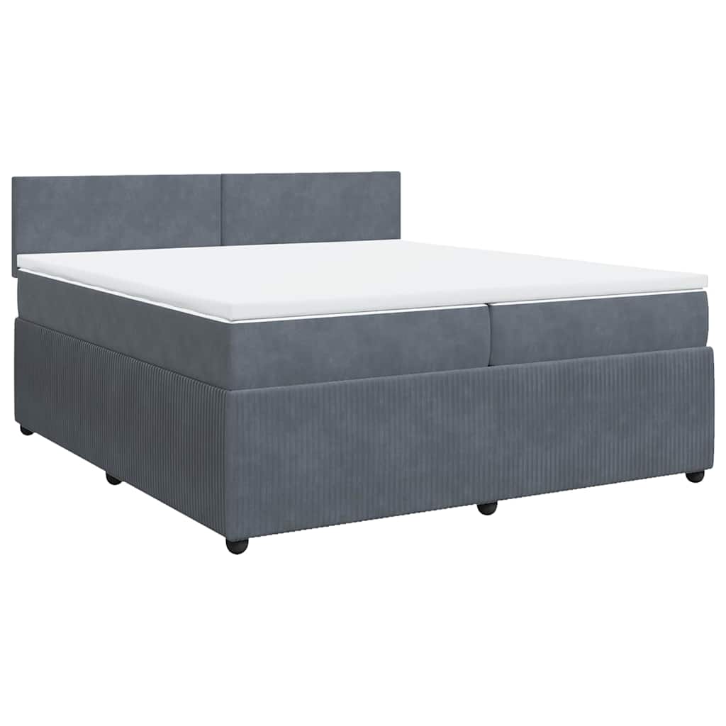 Κρεβάτι Boxspring με Στρώμα Σκούρο Γκρι 200x200 εκ. Βελούδινο