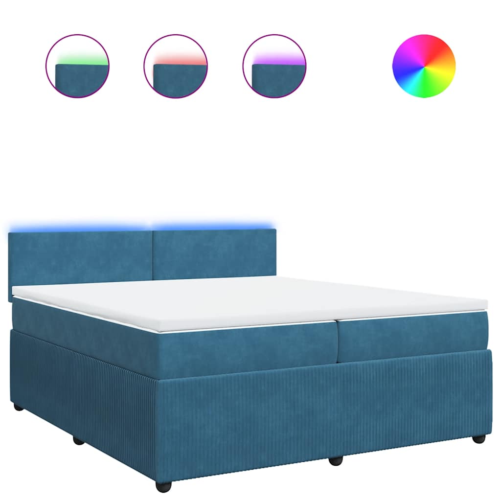 Κρεβάτι Boxspring με Στρώμα Μπλε 200x200 εκ. Βελούδινο - Pakobazaar