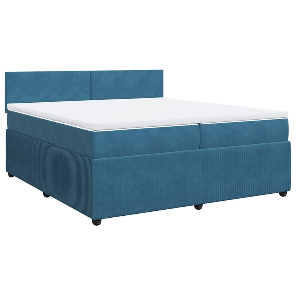 Κρεβάτι Boxspring με Στρώμα Μπλε 200x200 εκ. Βελούδινο - Pakobazaar