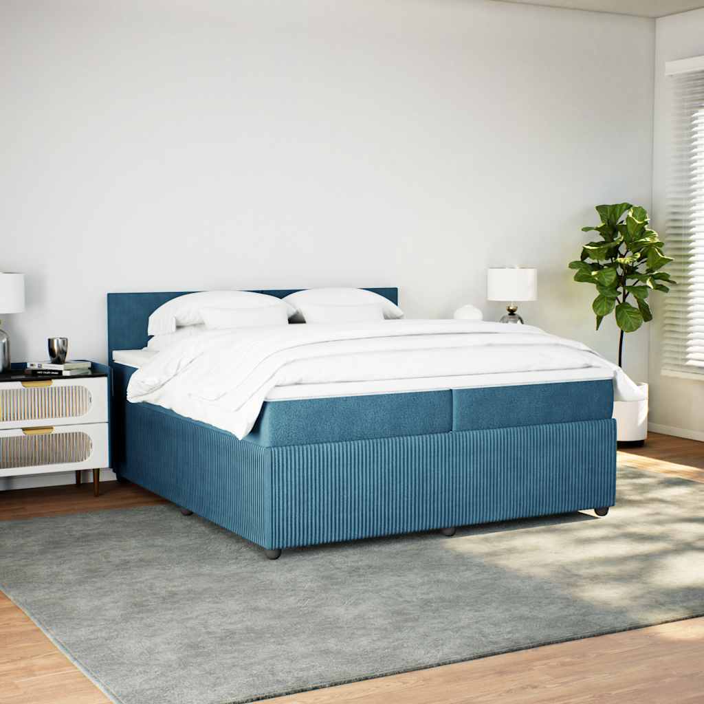 Κρεβάτι Boxspring με Στρώμα Μπλε 200x200 εκ. Βελούδινο - Pakobazaar