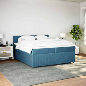Κρεβάτι Boxspring με Στρώμα Μπλε 200x200 εκ. Βελούδινο - Pakobazaar