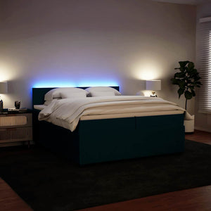Κρεβάτι Boxspring με Στρώμα Μπλε 200x200 εκ. Βελούδινο - Pakobazaar