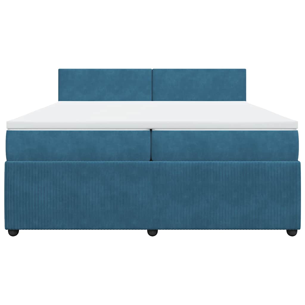 Κρεβάτι Boxspring με Στρώμα Μπλε 200x200 εκ. Βελούδινο - Pakobazaar