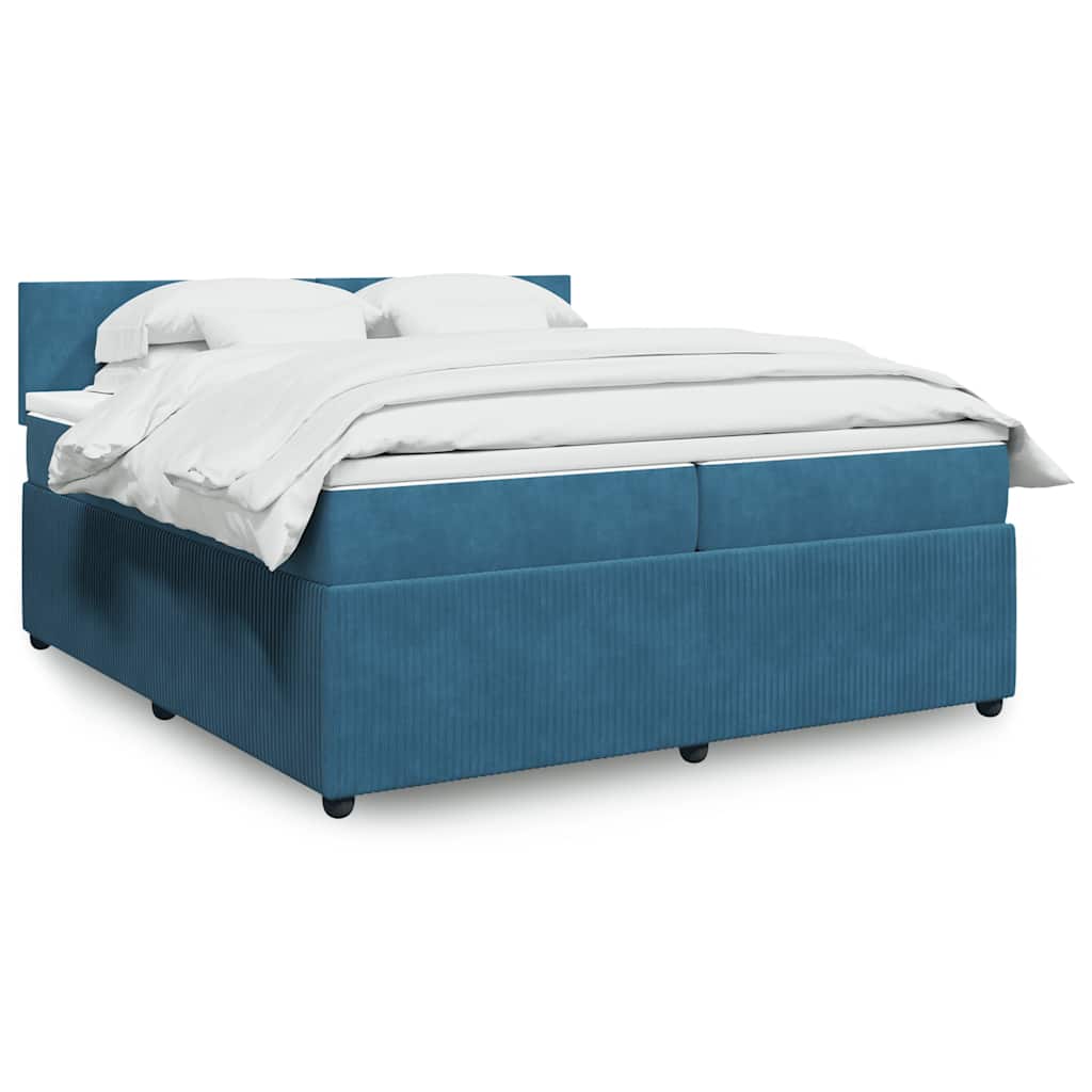 Κρεβάτι Boxspring με Στρώμα Μπλε 200x200 εκ. Βελούδινο - Pakobazaar