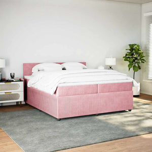 Κρεβάτι Boxspring με Στρώμα Ροζ 200x200 εκ. Βελούδινο - Pakobazaar