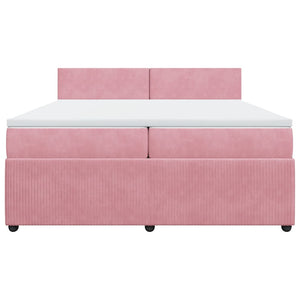 Κρεβάτι Boxspring με Στρώμα Ροζ 200x200 εκ. Βελούδινο - Pakobazaar