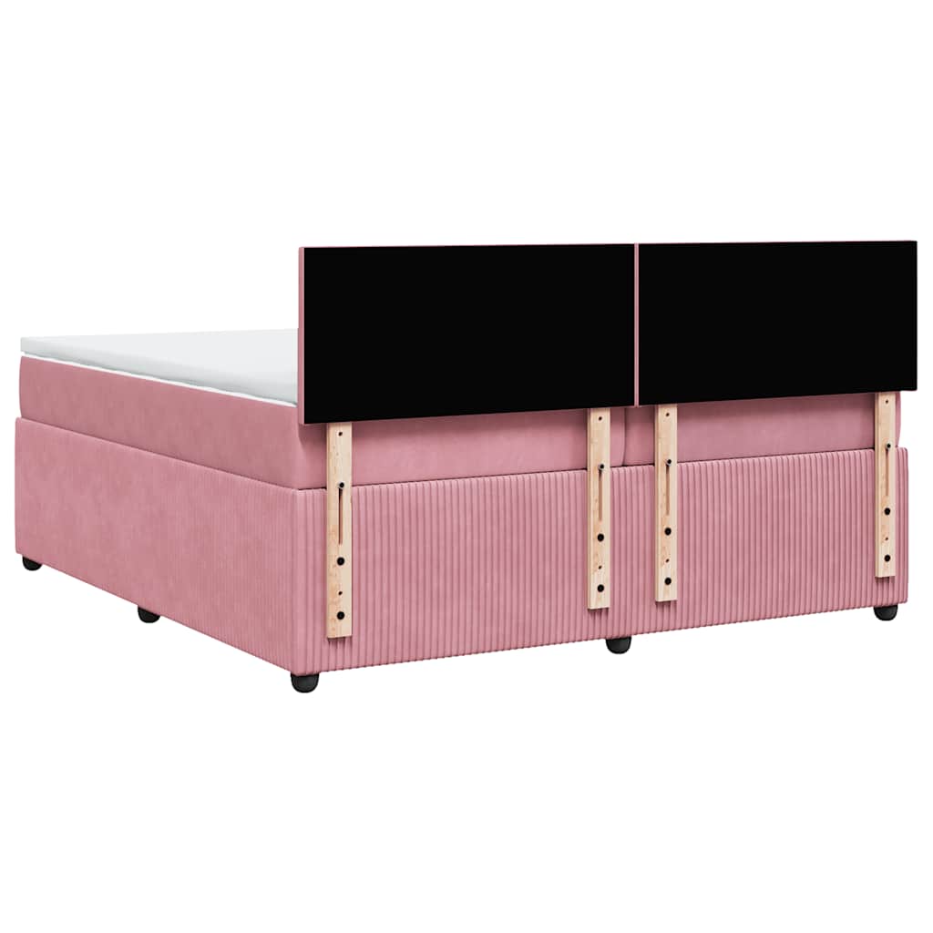 Κρεβάτι Boxspring με Στρώμα Ροζ 200x200 εκ. Βελούδινο - Pakobazaar