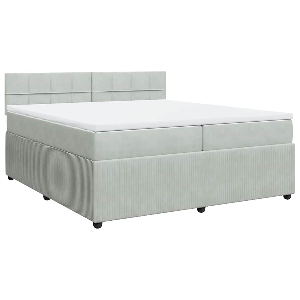 Κρεβάτι Boxspring με Στρώμα Ανοιχτό Γκρι 200x200 εκ. Βελούδινο - Pakobazaar