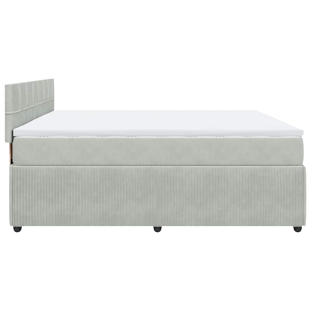 Κρεβάτι Boxspring με Στρώμα Ανοιχτό Γκρι 200x200 εκ. Βελούδινο - Pakobazaar