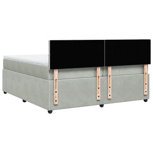 Κρεβάτι Boxspring με Στρώμα Ανοιχτό Γκρι 200x200 εκ. Βελούδινο - Pakobazaar