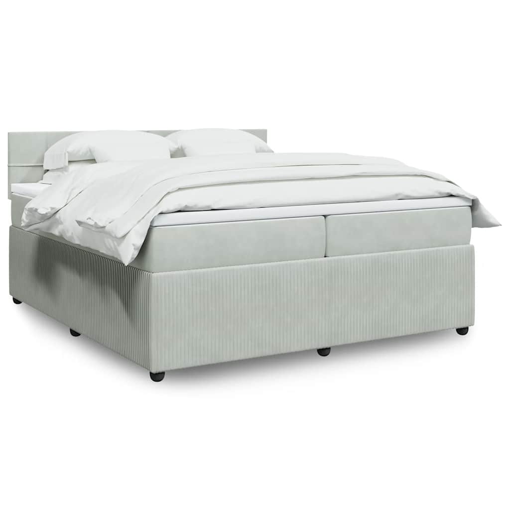 Κρεβάτι Boxspring με Στρώμα Ανοιχτό Γκρι 200x200 εκ. Βελούδινο - Pakobazaar