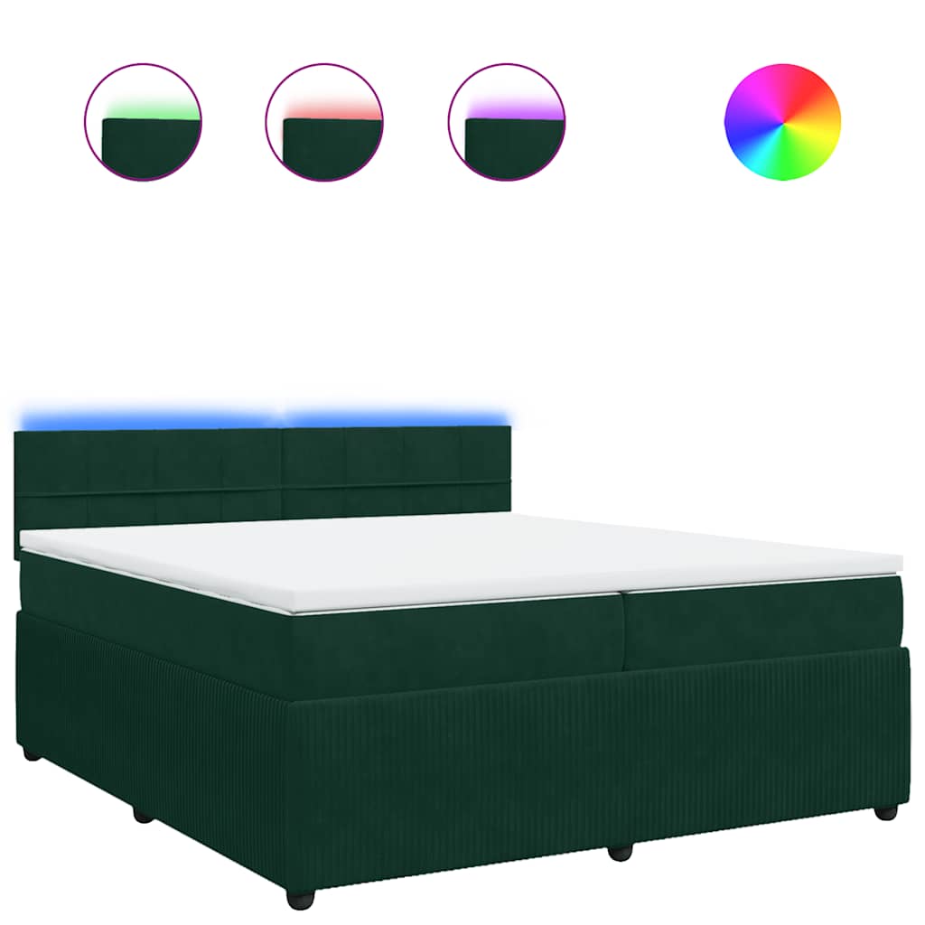 Κρεβάτι Boxspring με Στρώμα Σκούρο Πράσινο 200x200εκ. Βελούδινο - Pakobazaar