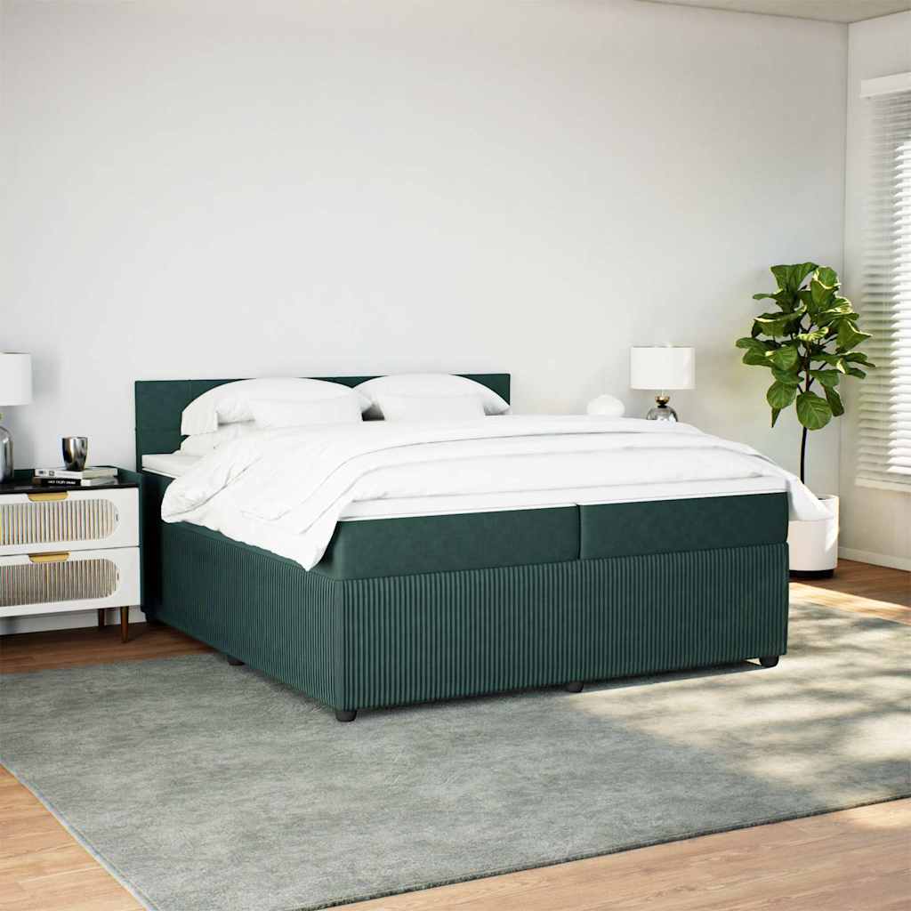 Κρεβάτι Boxspring με Στρώμα Σκούρο Πράσινο 200x200εκ. Βελούδινο - Pakobazaar