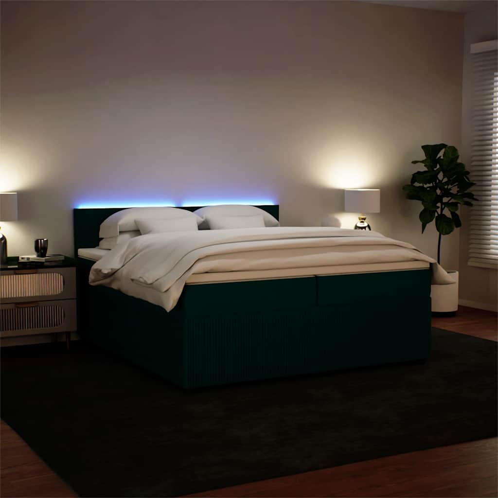 Κρεβάτι Boxspring με Στρώμα Σκούρο Πράσινο 200x200εκ. Βελούδινο - Pakobazaar