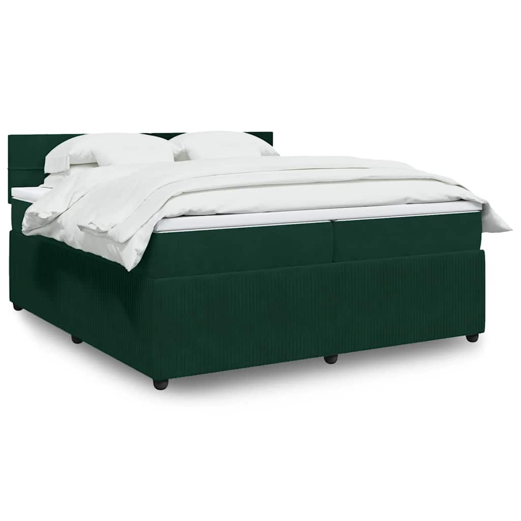 Κρεβάτι Boxspring με Στρώμα Σκούρο Πράσινο 200x200εκ. Βελούδινο - Pakobazaar
