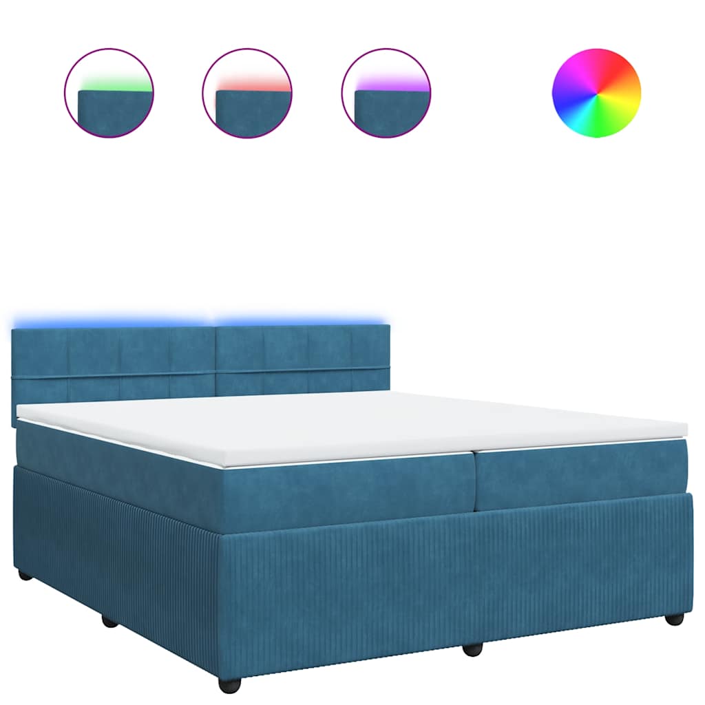 Κρεβάτι Boxspring με Στρώμα Μπλε 200x200 εκ. Βελούδινο - Pakobazaar