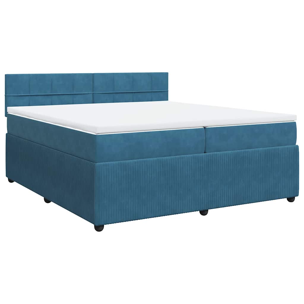 Κρεβάτι Boxspring με Στρώμα Μπλε 200x200 εκ. Βελούδινο - Pakobazaar