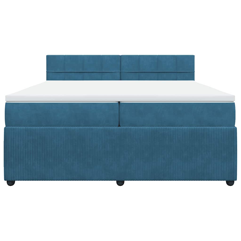 Κρεβάτι Boxspring με Στρώμα Μπλε 200x200 εκ. Βελούδινο - Pakobazaar