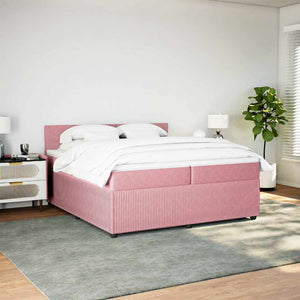 Κρεβάτι Boxspring με Στρώμα Ροζ 200x200 εκ. Βελούδινο - Pakobazaar