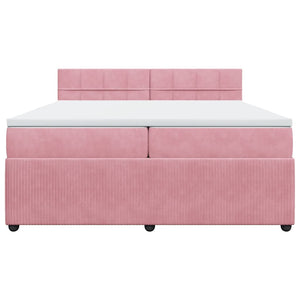 Κρεβάτι Boxspring με Στρώμα Ροζ 200x200 εκ. Βελούδινο - Pakobazaar