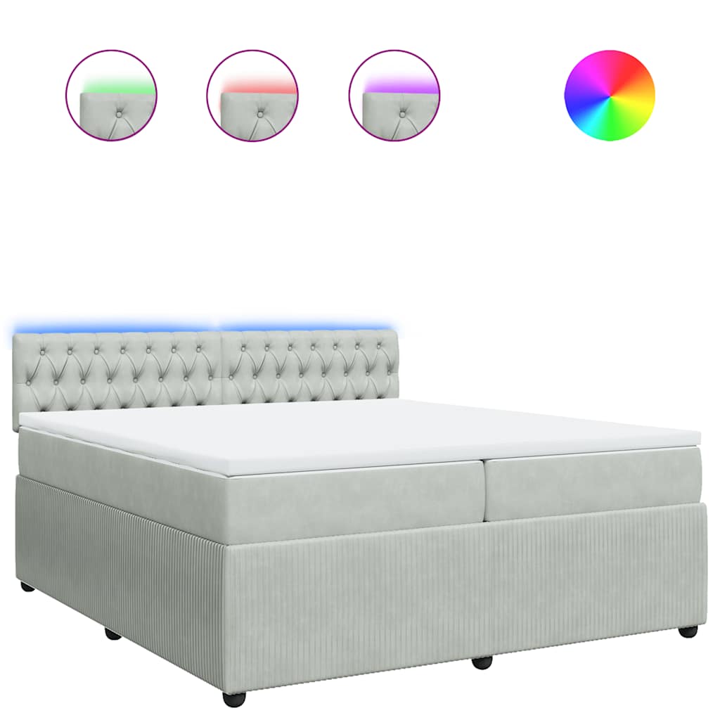 Κρεβάτι Boxspring με Στρώμα Ανοιχτό Γκρι 200x200 εκ. Βελούδινο - Pakobazaar