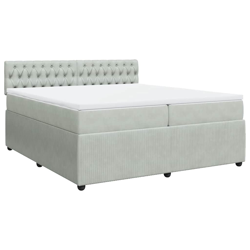 Κρεβάτι Boxspring με Στρώμα Ανοιχτό Γκρι 200x200 εκ. Βελούδινο - Pakobazaar