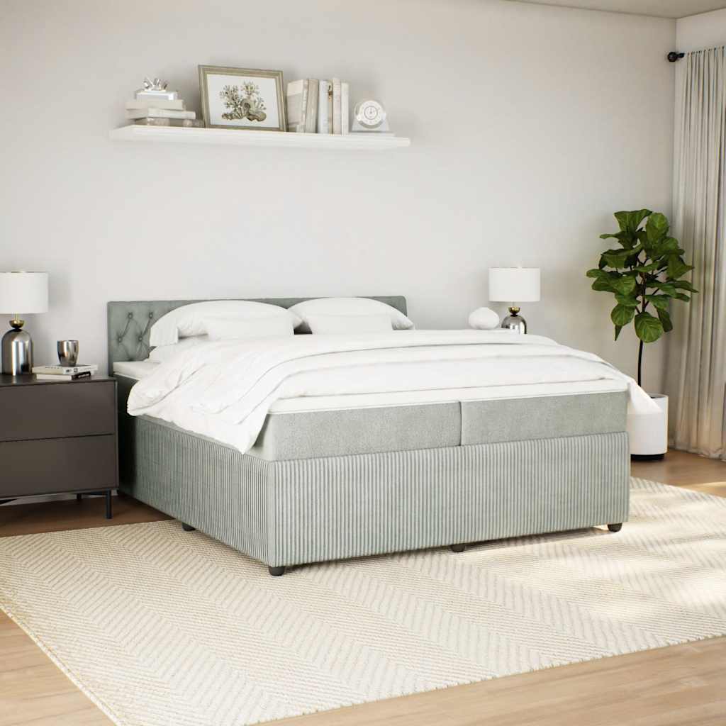 Κρεβάτι Boxspring με Στρώμα Ανοιχτό Γκρι 200x200 εκ. Βελούδινο - Pakobazaar
