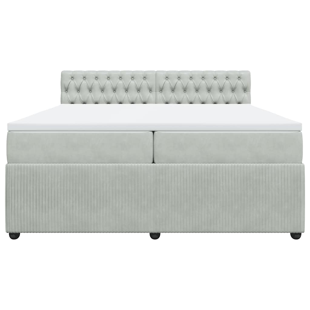 Κρεβάτι Boxspring με Στρώμα Ανοιχτό Γκρι 200x200 εκ. Βελούδινο - Pakobazaar